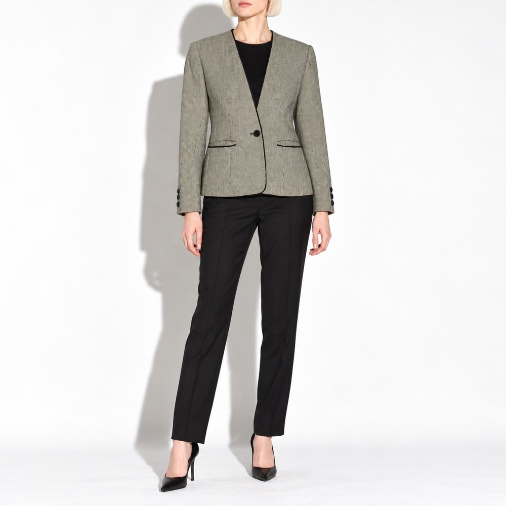90s Vintage Evan Picone Houndstooth Blazer Womens M Black White Wool Collarless